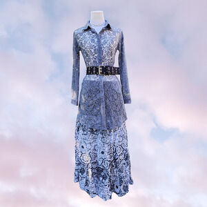 Others Follow Piper Gray NWT Sheer Collar Grunge Button Up Long Dress Top Sz S